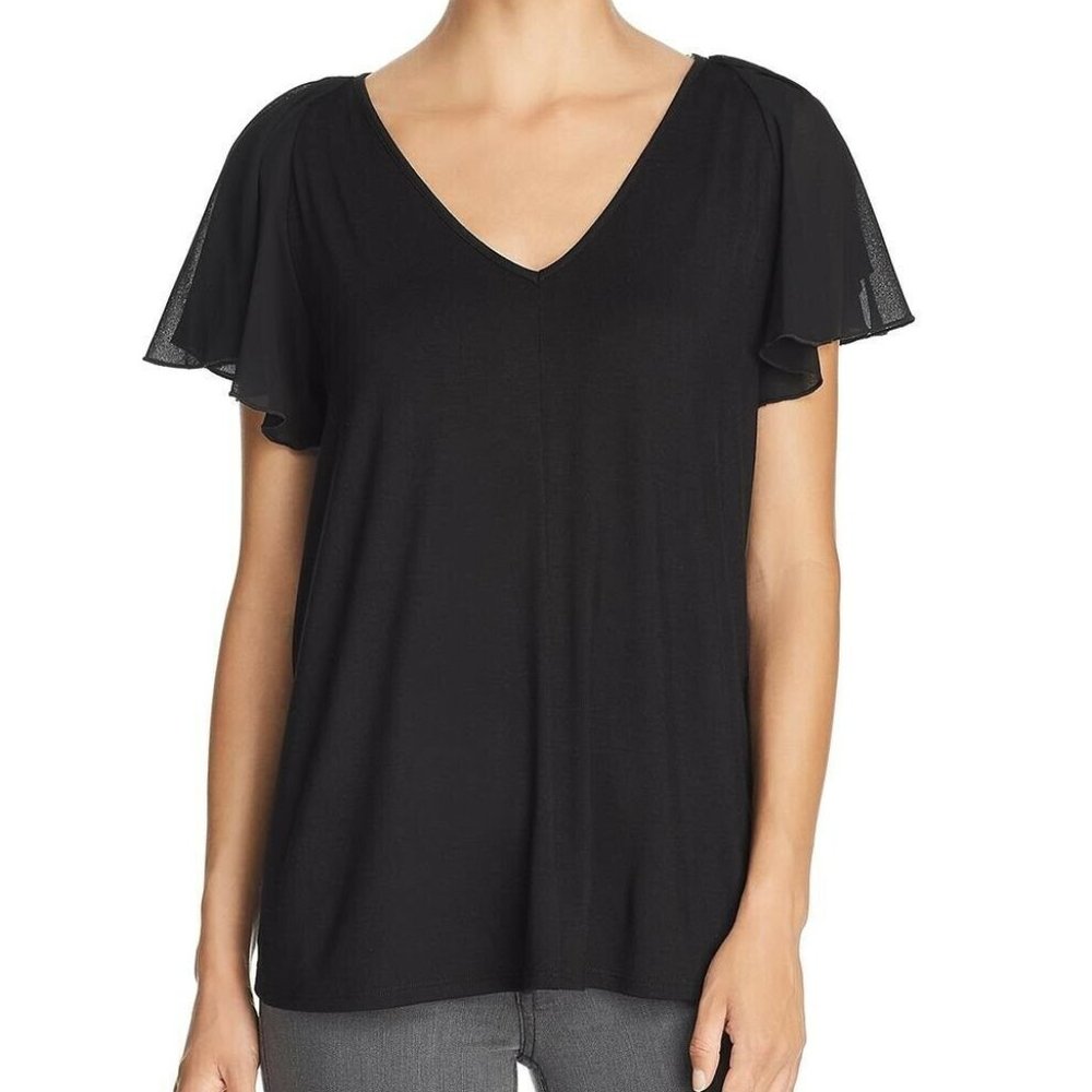K & C M Black Short Sleeve Mixed Media Top NWT N71